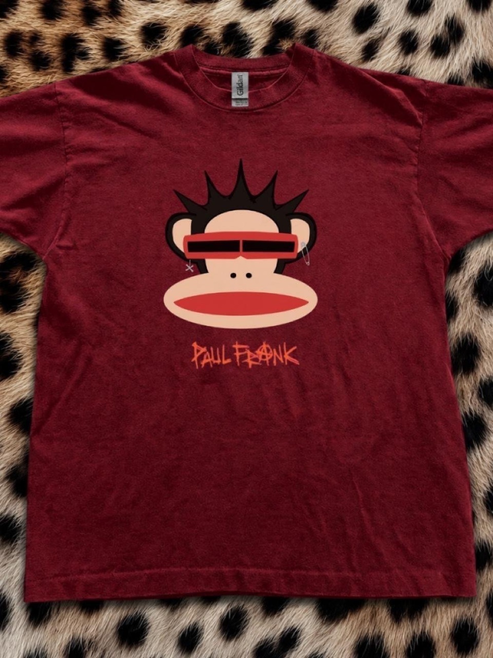 Gildan Maroon Short-Sleeve Tee with Graphic Monkey Print